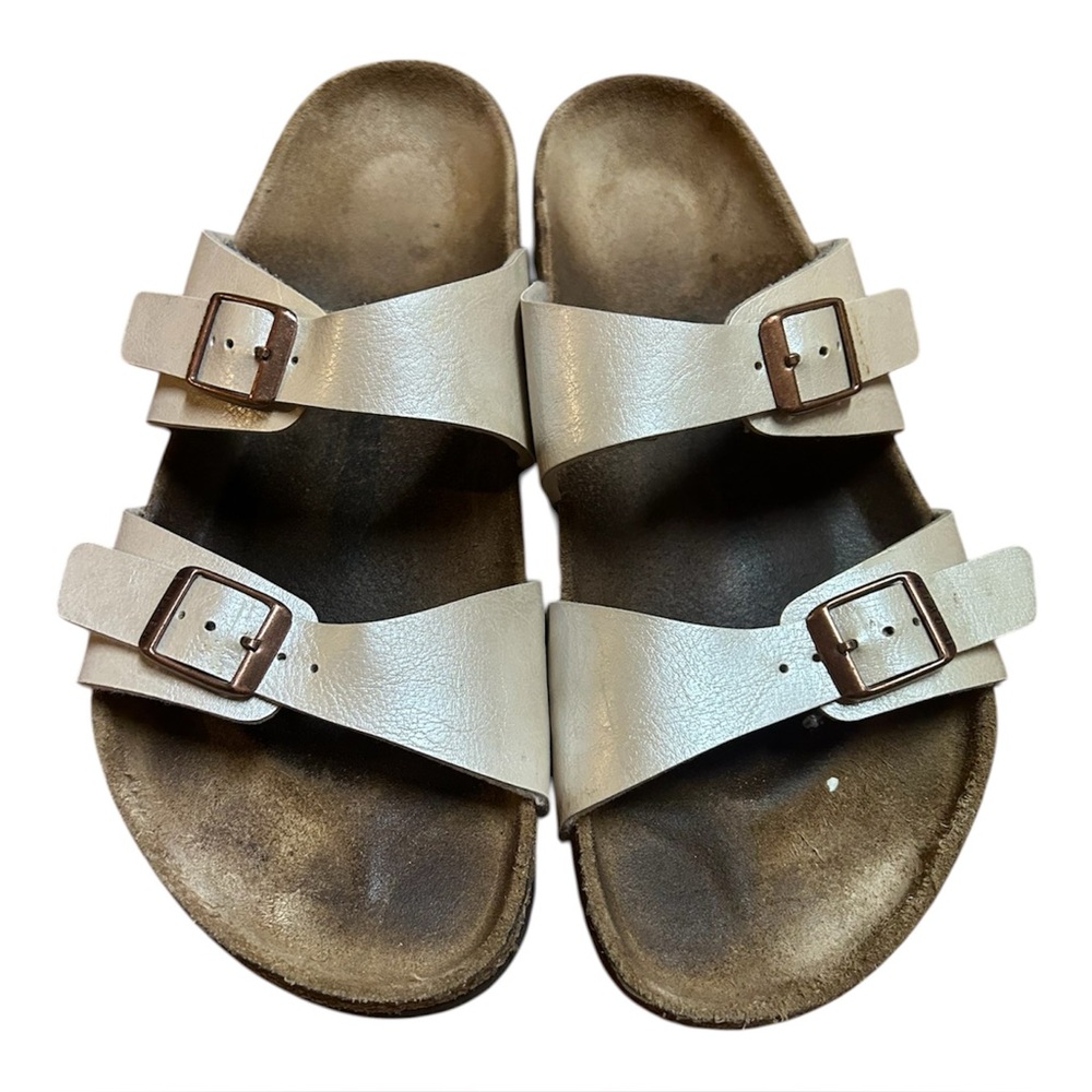 Birkenstock White Double-Buckle Slide Sandals